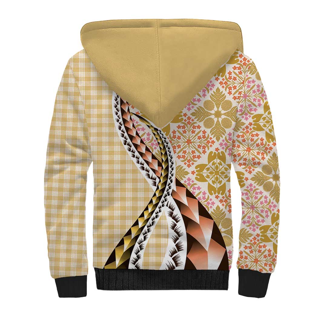 Aloha Vintage Palaka Floral Hawaiian Quilt Sherpa Hoodie Melemele Motif LT9 - Polynesian Pride
