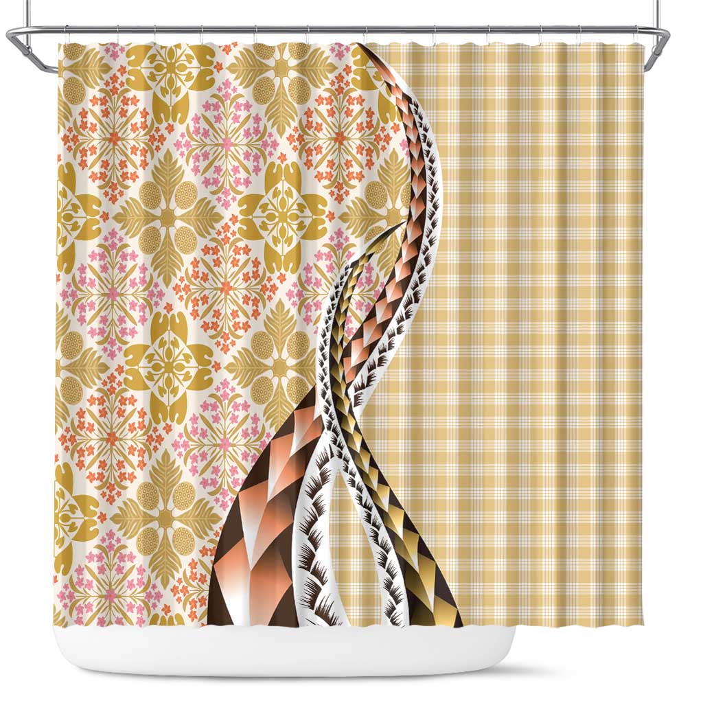Aloha Vintage Palaka Floral Hawaiian Quilt Shower Curtain Melemele Motif LT9 Yellow - Polynesian Pride