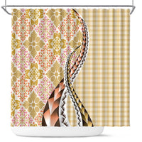 Aloha Vintage Palaka Floral Hawaiian Quilt Shower Curtain Melemele Motif LT9 Yellow - Polynesian Pride