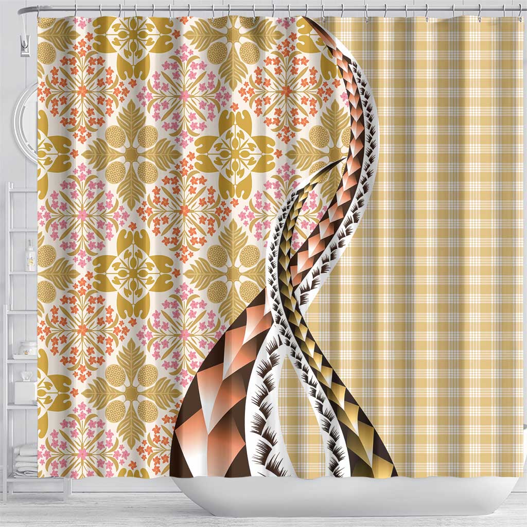 Aloha Vintage Palaka Floral Hawaiian Quilt Shower Curtain Melemele Motif LT9 - Polynesian Pride