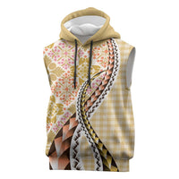 Aloha Vintage Palaka Floral Hawaiian Quilt Sleeveless Hoodie Melemele Motif LT9 Yellow - Polynesian Pride
