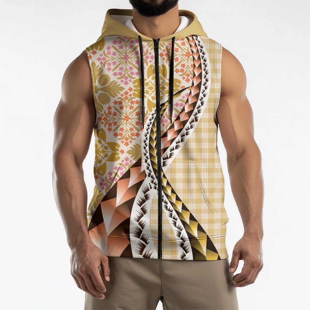 Aloha Vintage Palaka Floral Hawaiian Quilt Sleeveless Zip Hoodie Melemele Motif LT9 - Polynesian Pride