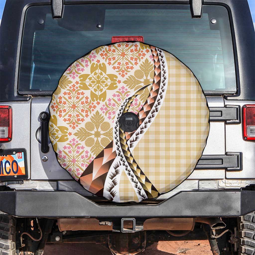 Aloha Vintage Palaka Floral Hawaiian Quilt Spare Tire Cover Melemele Motif LT9 Yellow - Polynesian Pride