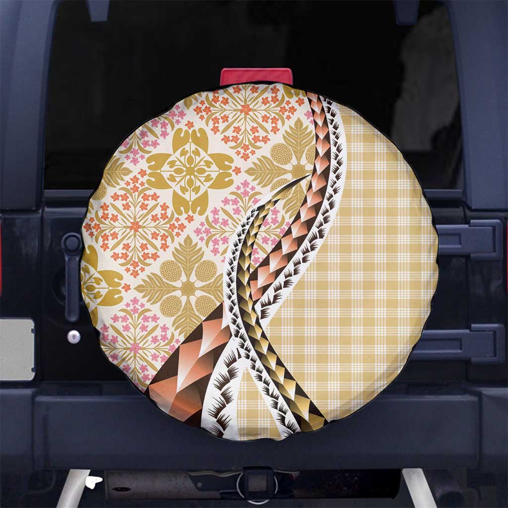 Aloha Vintage Palaka Floral Hawaiian Quilt Spare Tire Cover Melemele Motif LT9 No hole Yellow - Polynesian Pride
