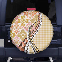 Aloha Vintage Palaka Floral Hawaiian Quilt Spare Tire Cover Melemele Motif LT9 No hole Yellow - Polynesian Pride