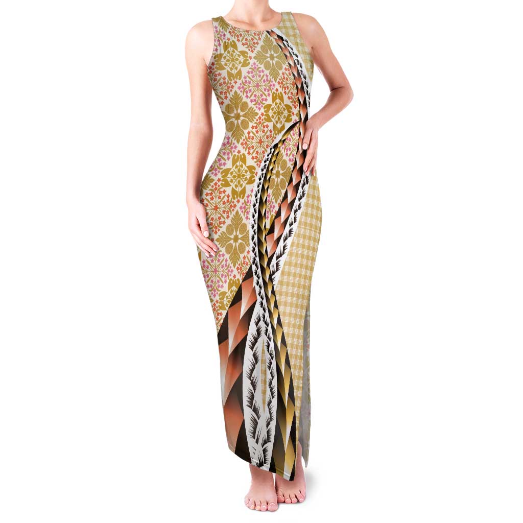 Aloha Vintage Palaka Floral Hawaiian Quilt Tank Maxi Dress Melemele Motif - Polynesian Pride