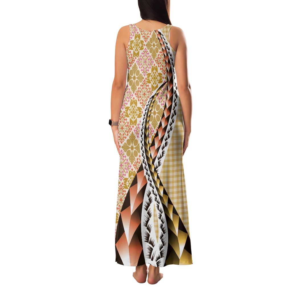 Aloha Vintage Palaka Floral Hawaiian Quilt Tank Maxi Dress Melemele Motif LT9 - Polynesian Pride