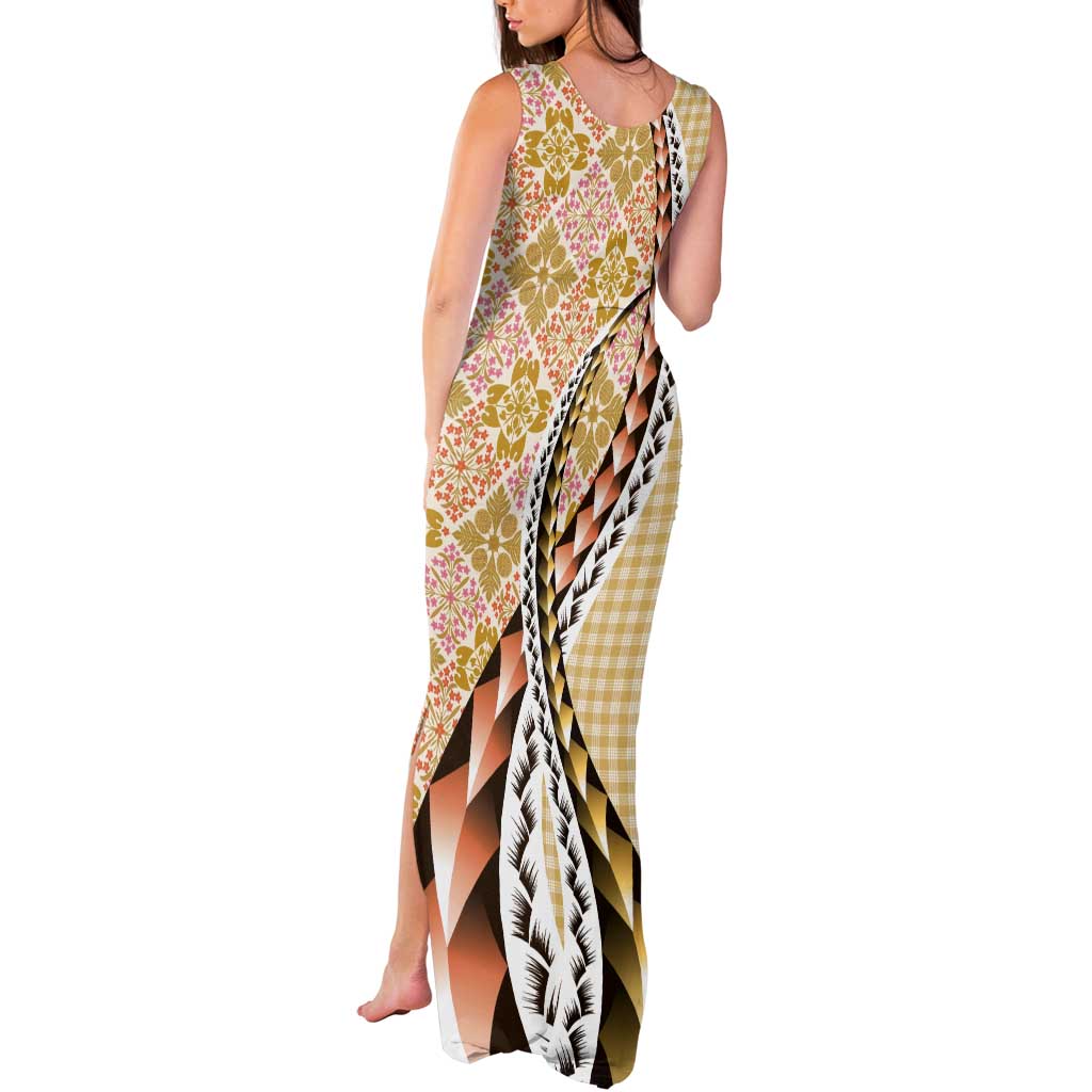 Aloha Vintage Palaka Floral Hawaiian Quilt Tank Maxi Dress Melemele Motif LT9 - Polynesian Pride