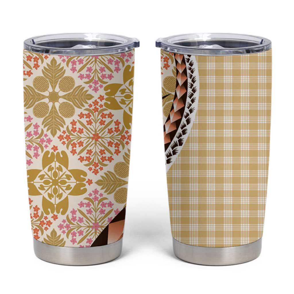 Aloha Vintage Palaka Floral Hawaiian Quilt Tumbler Cup Melemele Motif LT9 Yellow - Polynesian Pride
