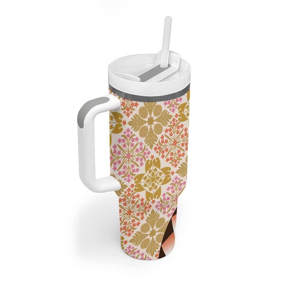 Aloha Vintage Palaka Floral Hawaiian Quilt Tumbler With Handle Melemele Motif LT9 - Polynesian Pride