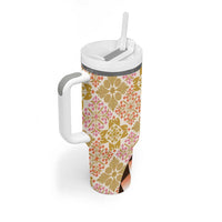 Aloha Vintage Palaka Floral Hawaiian Quilt Tumbler With Handle Melemele Motif LT9 - Polynesian Pride