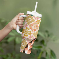 Aloha Vintage Palaka Floral Hawaiian Quilt Tumbler With Handle Melemele Motif LT9 - Polynesian Pride
