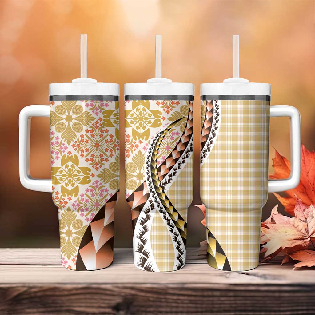 Aloha Vintage Palaka Floral Hawaiian Quilt Tumbler With Handle Melemele Motif LT9 - Polynesian Pride