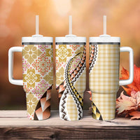 Aloha Vintage Palaka Floral Hawaiian Quilt Tumbler With Handle Melemele Motif LT9 - Polynesian Pride