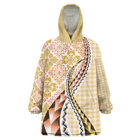 Aloha Vintage Palaka Floral Hawaiian Quilt Wearable Blanket Hoodie Melemele Motif LT9 One Size Yellow - Polynesian Pride