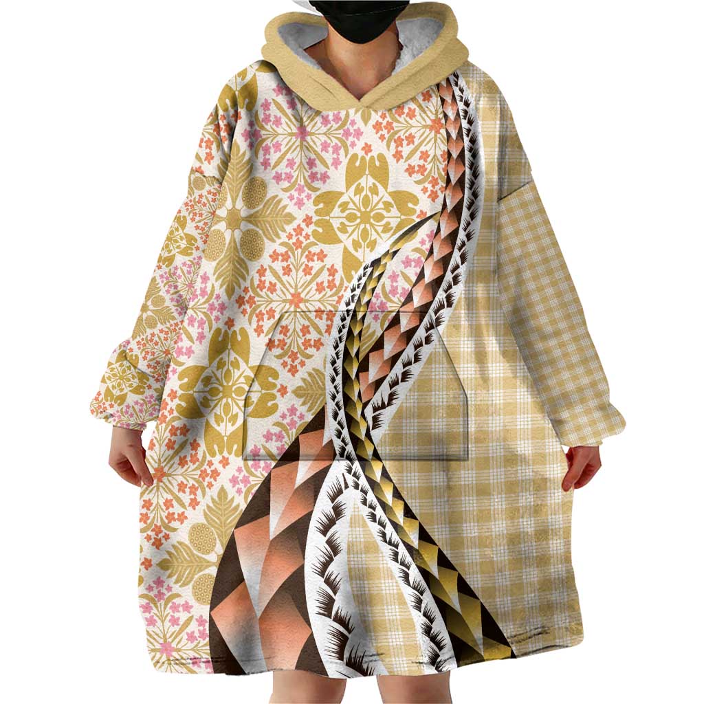 Aloha Vintage Palaka Floral Hawaiian Quilt Wearable Blanket Hoodie Melemele Motif LT9 - Polynesian Pride