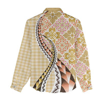 Aloha Vintage Palaka Floral Hawaiian Quilt Women Casual Shirt Melemele Motif - Polynesian Pride