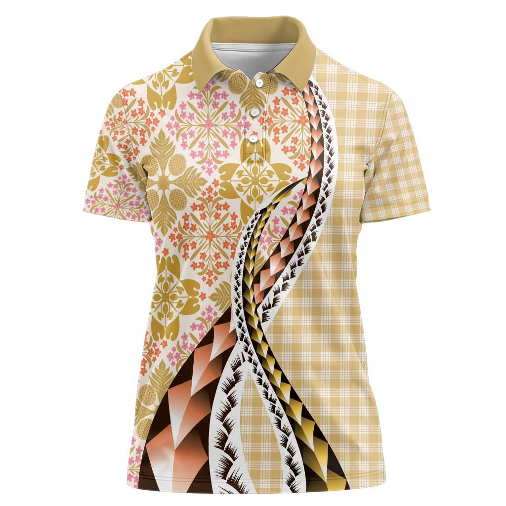 Aloha Vintage Palaka Floral Hawaiian Quilt Women Polo Shirt Melemele Motif - Polynesian Pride