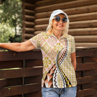 Aloha Vintage Palaka Floral Hawaiian Quilt Women Polo Shirt Melemele Motif - Polynesian Pride