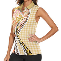 Aloha Vintage Palaka Floral Hawaiian Quilt Women Sleeveless Polo Shirt Melemele Motif LT9 - Polynesian Pride