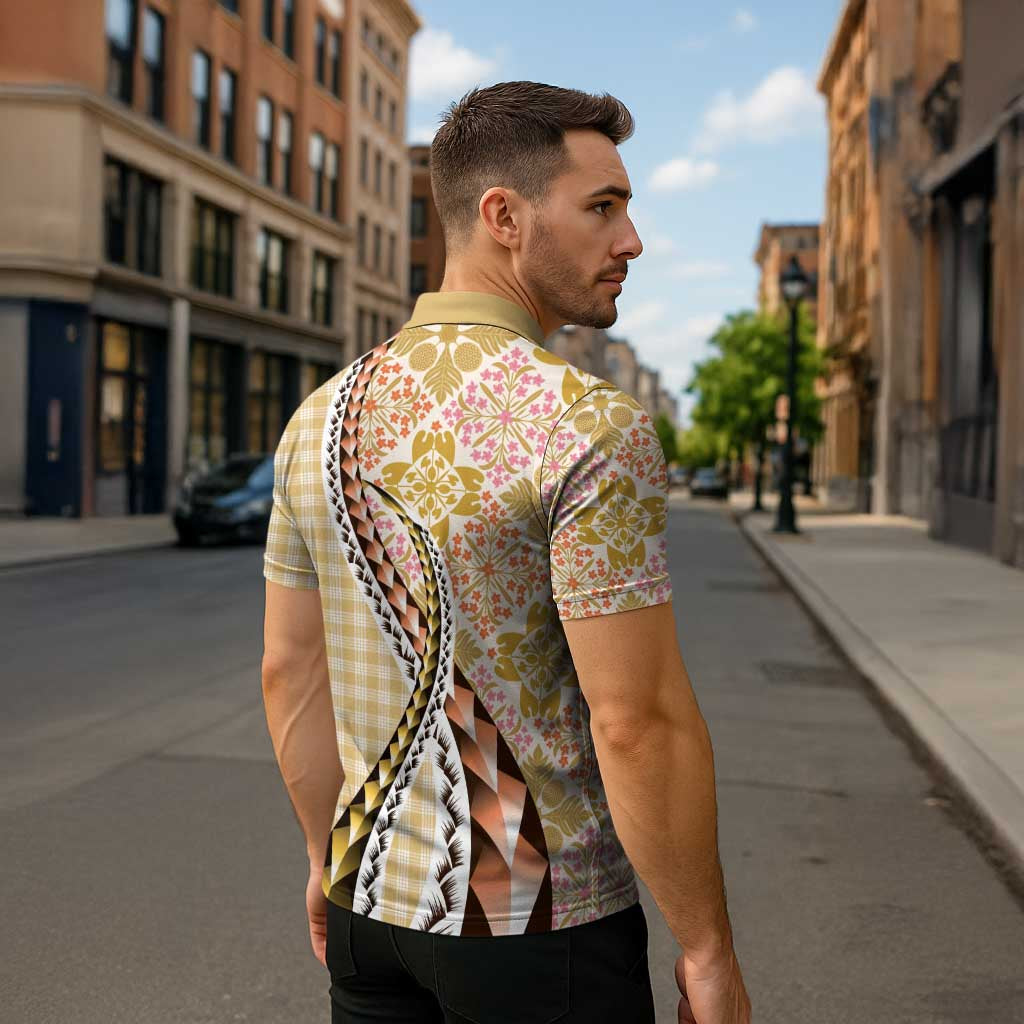 Aloha Vintage Palaka Floral Hawaiian Quilt Zipper Polo Shirt Melemele Motif LT9 - Polynesian Pride