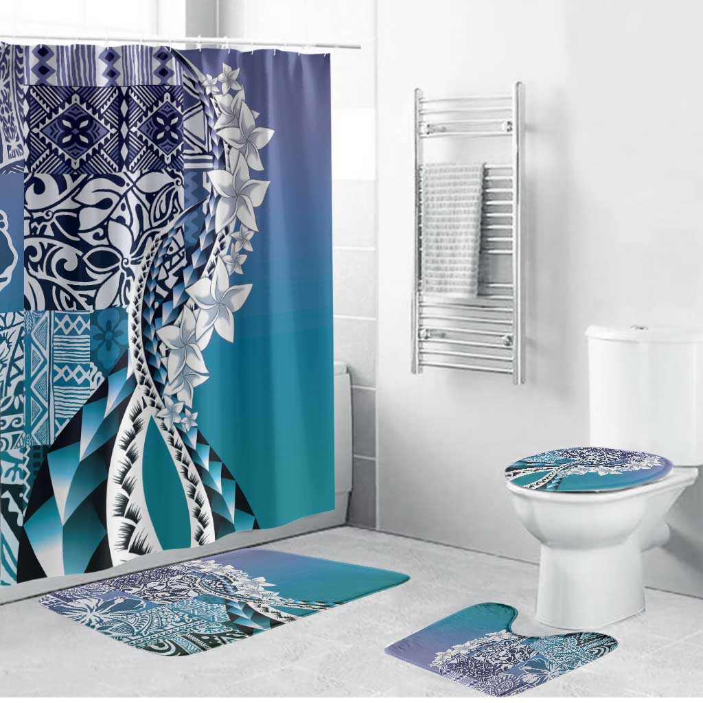 Aloha Vintage Plumeria Hawaiian Tapa Pattern Bathroom Set Blue Hawaiian Tapa Pattern LT9 Bathroom Set (4 pcs) Blue - Polynesian Pride