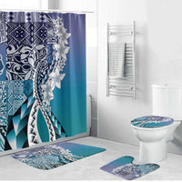 Aloha Vintage Plumeria Hawaiian Tapa Pattern Bathroom Set Blue Hawaiian Tapa Pattern LT9 Bathroom Set (4 pcs) Blue - Polynesian Pride
