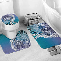 Aloha Vintage Plumeria Hawaiian Tapa Pattern Bathroom Set Blue Hawaiian Tapa Pattern LT9 Mat Set Only (3 pcs) One Size Blue - Polynesian Pride
