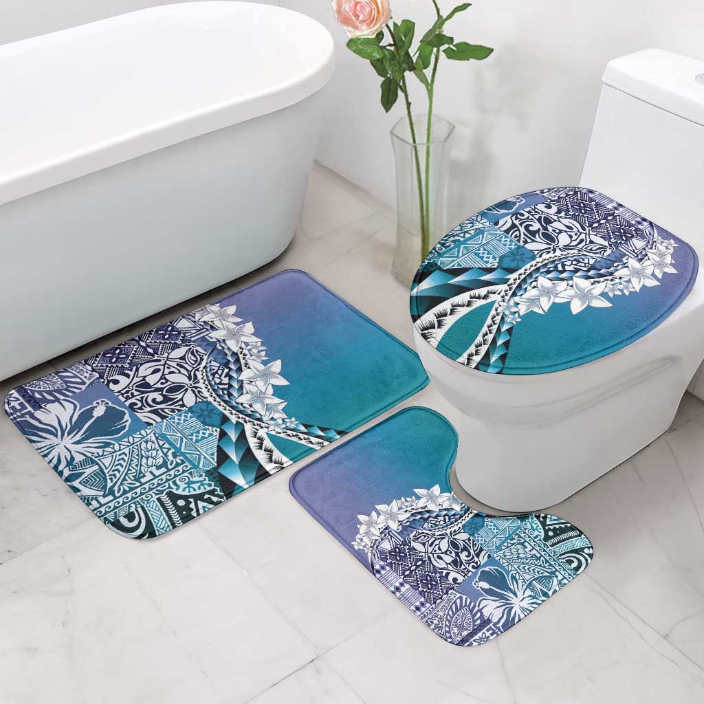 Aloha Vintage Plumeria Hawaiian Tapa Pattern Bathroom Set Blue Hawaiian Tapa Pattern LT9 - Polynesian Pride