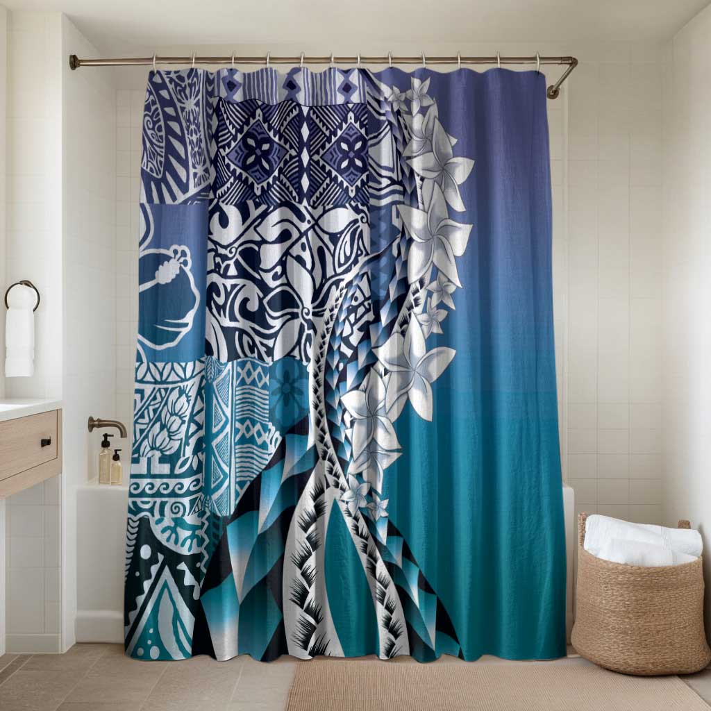 Aloha Vintage Plumeria Hawaiian Tapa Pattern Bathroom Set Blue Hawaiian Tapa Pattern LT9 Shower Curtain Only Blue - Polynesian Pride