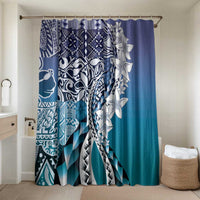 Aloha Vintage Plumeria Hawaiian Tapa Pattern Bathroom Set Blue Hawaiian Tapa Pattern LT9 Shower Curtain Only Blue - Polynesian Pride