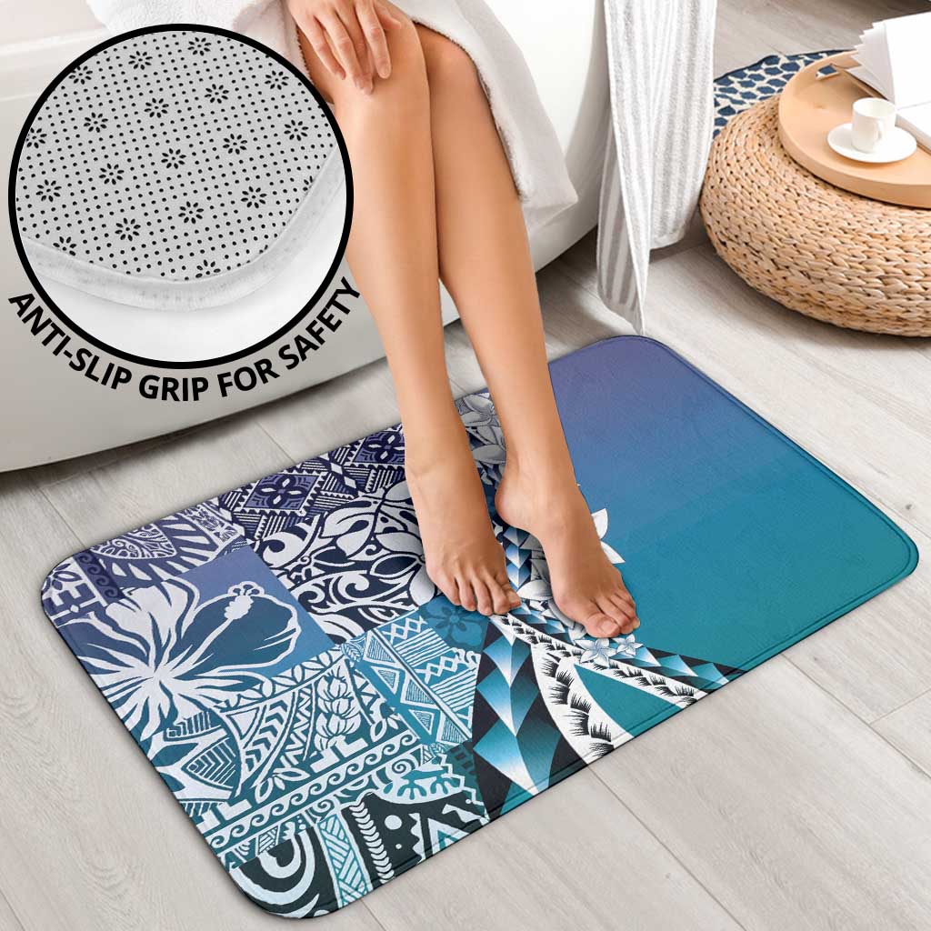 Aloha Vintage Plumeria Hawaiian Tapa Pattern Bathroom Set Blue Hawaiian Tapa Pattern LT9 - Polynesian Pride