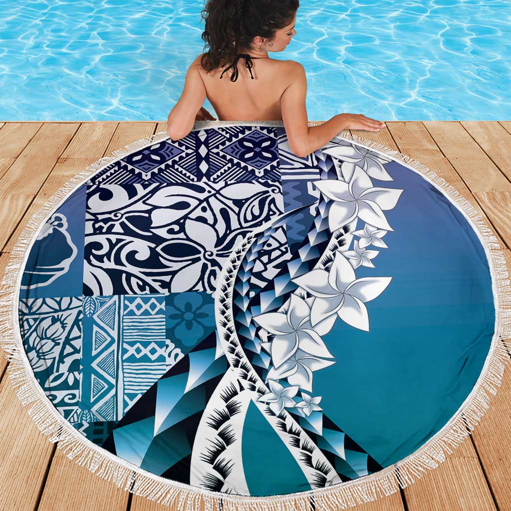 Aloha Vintage Plumeria Hawaiian Tapa Pattern Beach Blanket Blue Hawaiian Tapa Pattern - Polynesian Pride