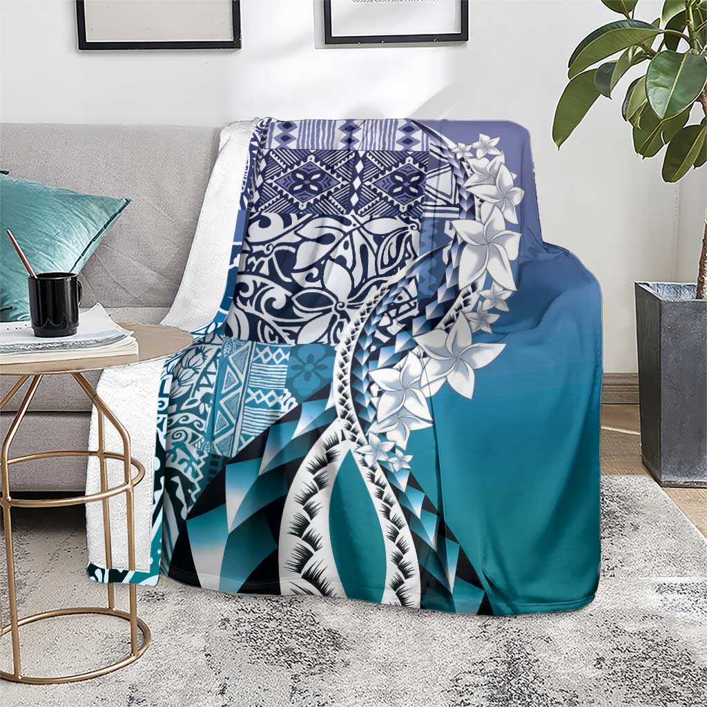 Aloha Vintage Plumeria Hawaiian Tapa Pattern Blanket Blue Hawaiian Tapa Pattern - Polynesian Pride