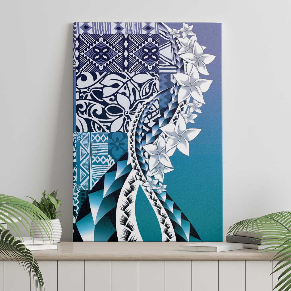 Aloha Vintage Plumeria Hawaiian Tapa Pattern Canvas Wall Art Blue Hawaiian Tapa Pattern - Polynesian Pride