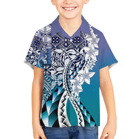 Aloha Vintage Plumeria Hawaiian Tapa Pattern Family Matching Long Sleeve Bodycon Dress and Hawaiian Shirt Blue Hawaiian Tapa Pattern LT9 Son's Shirt Blue - Polynesian Pride