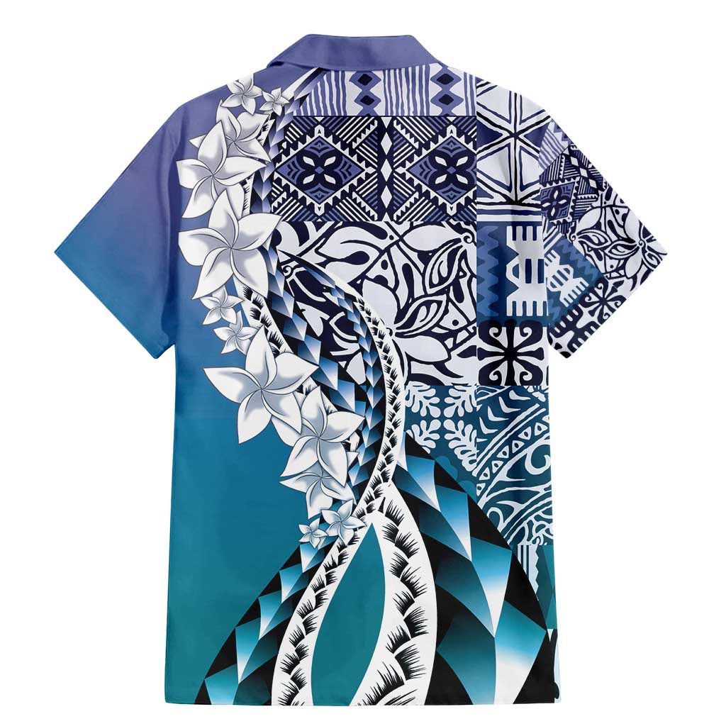 Aloha Vintage Plumeria Hawaiian Tapa Pattern Family Matching Mermaid Dress and Hawaiian Shirt Blue Hawaiian Tapa Pattern LT9 - Polynesian Pride