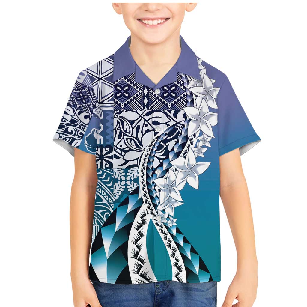 Aloha Vintage Plumeria Hawaiian Tapa Pattern Family Matching Mermaid Dress and Hawaiian Shirt Blue Hawaiian Tapa Pattern LT9 Son's Shirt Blue - Polynesian Pride