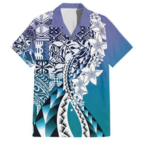 Aloha Vintage Plumeria Hawaiian Tapa Pattern Family Matching Off Shoulder Maxi Dress and Hawaiian Shirt Blue Hawaiian Tapa Pattern LT9 Dad's Shirt - Short Sleeve Blue - Polynesian Pride