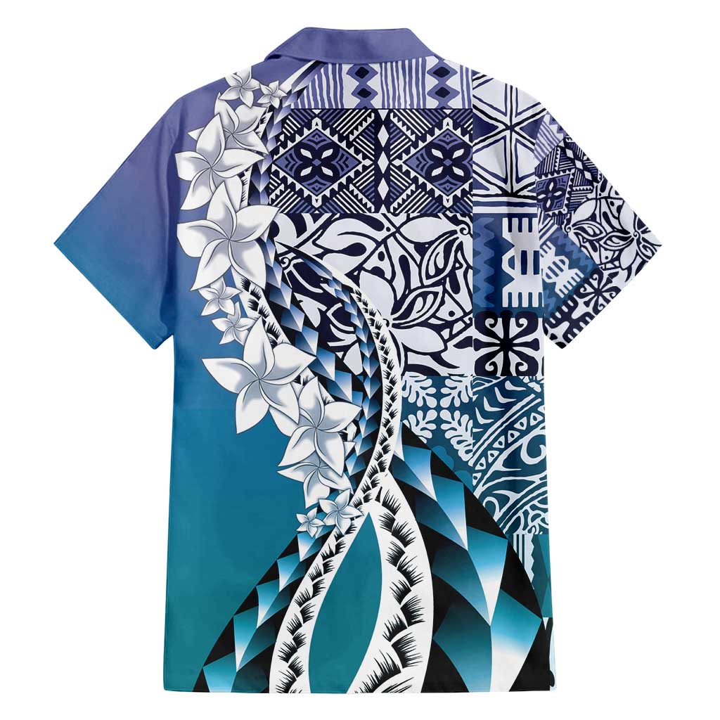 Aloha Vintage Plumeria Hawaiian Tapa Pattern Family Matching Off Shoulder Maxi Dress and Hawaiian Shirt Blue Hawaiian Tapa Pattern LT9 - Polynesian Pride