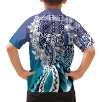 Aloha Vintage Plumeria Hawaiian Tapa Pattern Family Matching Puletasi and Hawaiian Shirt Blue Hawaiian Tapa Pattern LT9 - Polynesian Pride