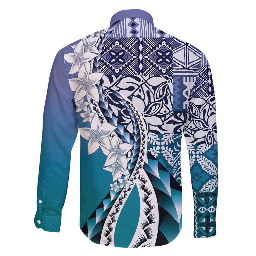 Aloha Vintage Plumeria Hawaiian Tapa Pattern Family Matching Puletasi and Hawaiian Shirt Blue Hawaiian Tapa Pattern LT9 - Polynesian Pride