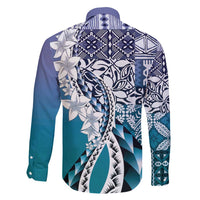 Aloha Vintage Plumeria Hawaiian Tapa Pattern Family Matching Short Sleeve Bodycon Dress and Hawaiian Shirt Blue Hawaiian Tapa Pattern LT9 - Polynesian Pride