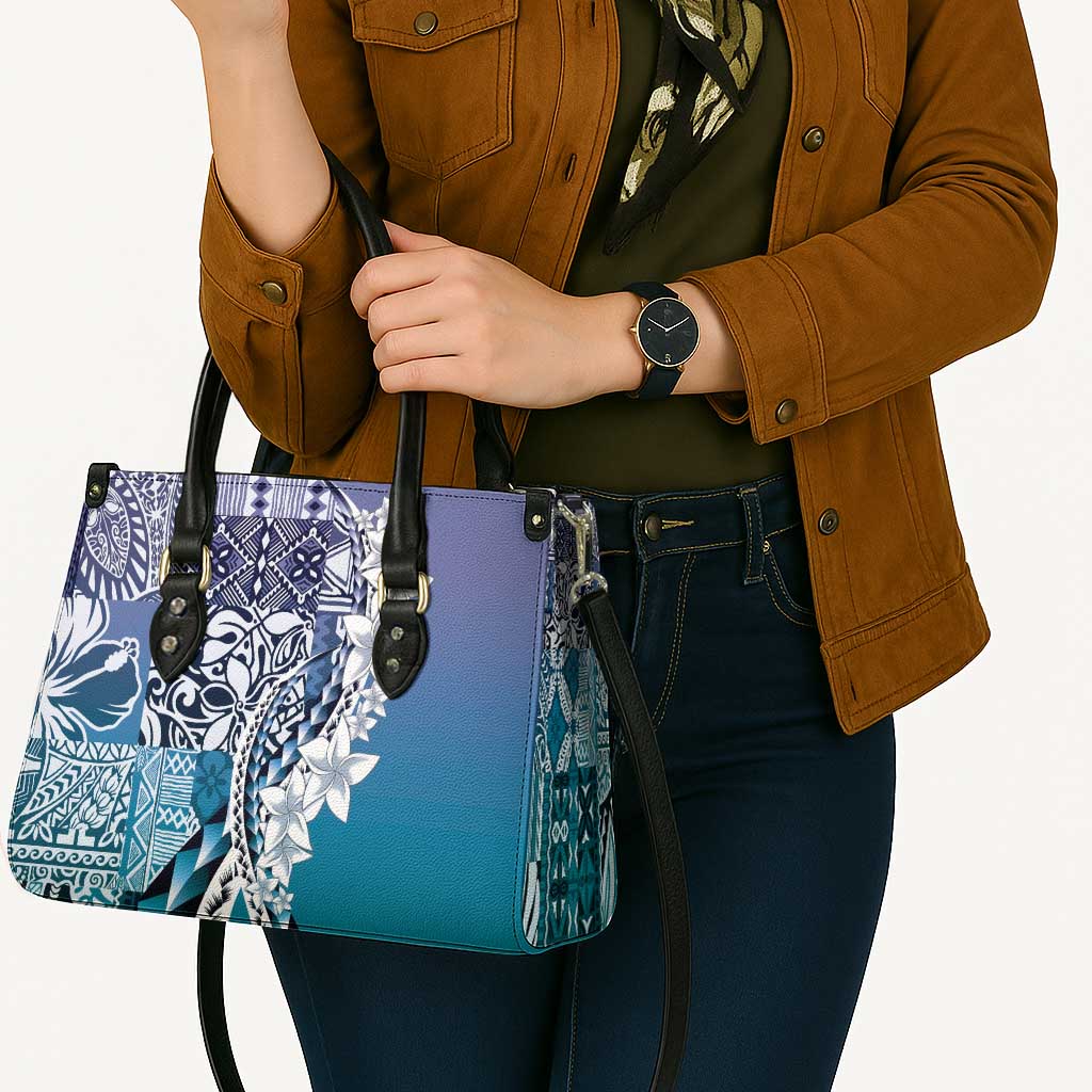Aloha Vintage Plumeria Hawaiian Tapa Pattern Leather Bag Blue Hawaiian Tapa Pattern - Polynesian Pride