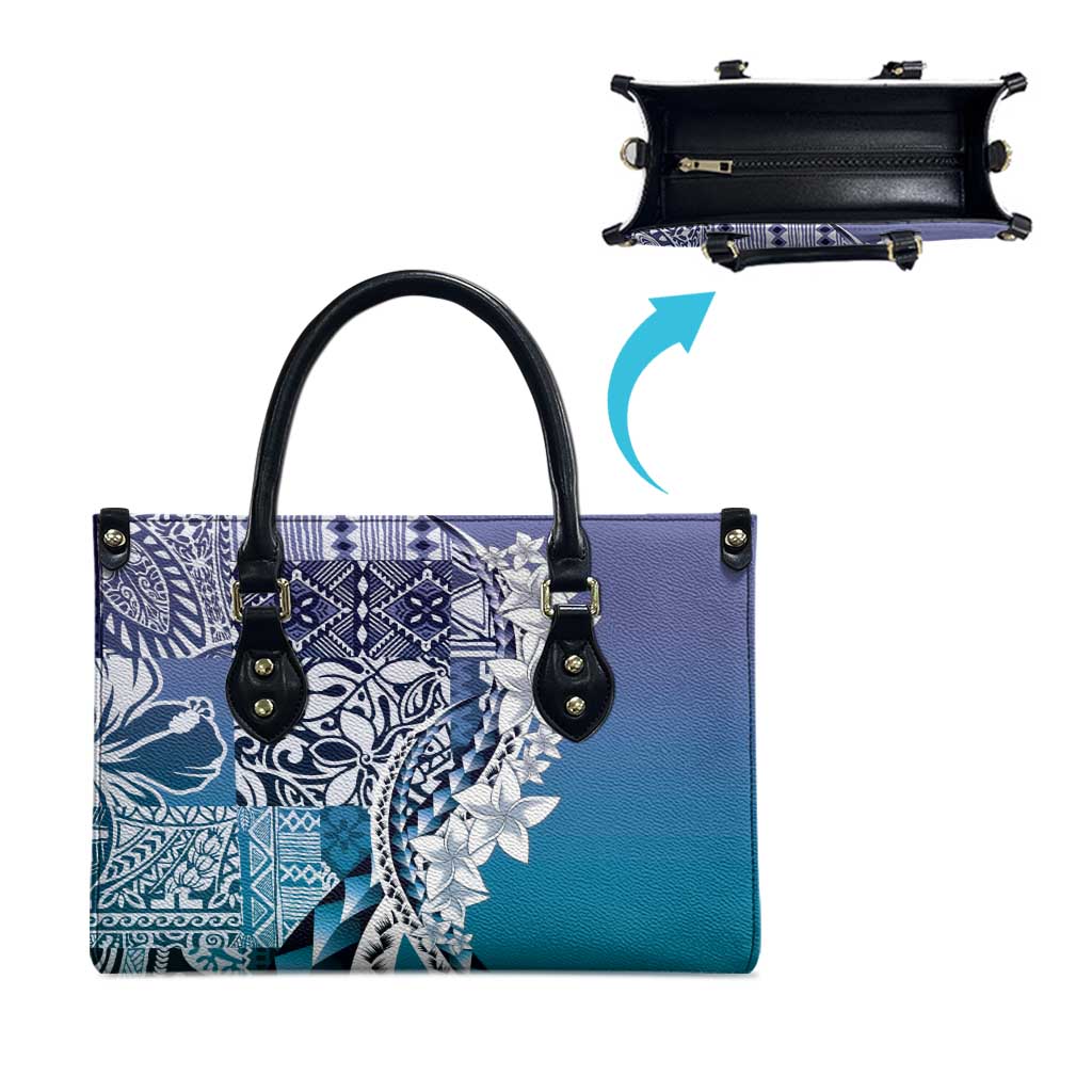 Aloha Vintage Plumeria Hawaiian Tapa Pattern Leather Bag Blue Hawaiian Tapa Pattern - Polynesian Pride