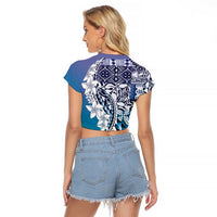Aloha Vintage Plumeria Hawaiian Tapa Pattern Raglan Cropped T Shirt Blue Hawaiian Tapa Pattern LT9 - Polynesian Pride