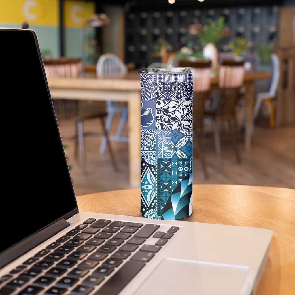 Aloha Vintage Plumeria Hawaiian Tapa Pattern Skinny Tumbler Blue Hawaiian Tapa Pattern - Polynesian Pride