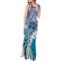 Aloha Vintage Plumeria Hawaiian Tapa Pattern Tank Maxi Dress Blue Hawaiian Tapa Pattern - Polynesian Pride