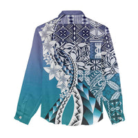 Aloha Vintage Plumeria Hawaiian Tapa Pattern Women Casual Shirt Blue Hawaiian Tapa Pattern - Polynesian Pride