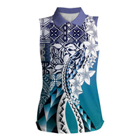 Aloha Vintage Plumeria Hawaiian Tapa Pattern Women Sleeveless Polo Shirt Blue Hawaiian Tapa Pattern LT9 Female Blue - Polynesian Pride